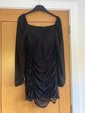 Black dress Mesh Overlay & Sleeves Size 8 Long Sleeve Pretty Little Thing