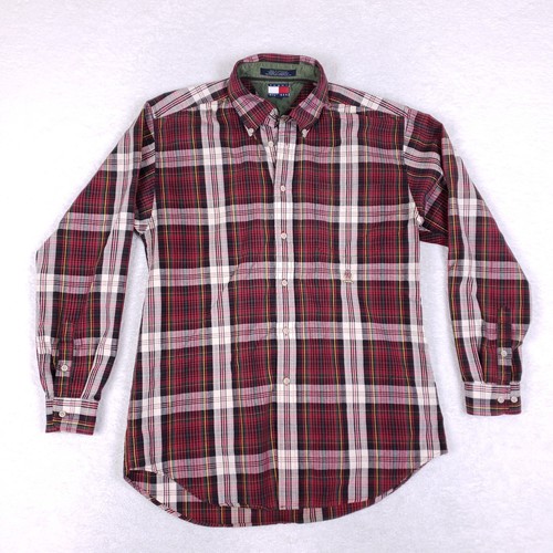 Tommy Hilfiger Plaid Shirt Mens Large L Button Down Red Green Vintage 90s Preppy - Image 1