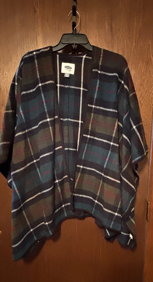 Cárdigan antiguo azul marino para mujer con chal envolvente M/L a cuadros frente abierto clásico Preppy Academia Foto 3 de 4