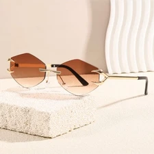 Men's Women's Gold Frame Brown Tint Hexagon Trendy 90's Sunglasses