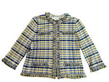 St. John Collection by Marie Gray Tweed Knit Jacket Size 12 Blue Yellow USA