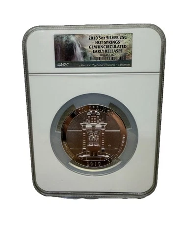 2010 5oz Silver 25c Hot Springs - GEM UNCIRCULATED EARLY RELEASES - NGC
