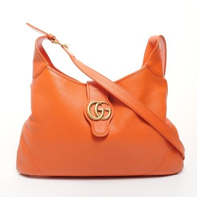 Authentic GUCCI Leather Aphrodite Large Shoulder Bag Orange  WS26067