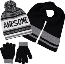 Boys 3 Item Polarwear Winter Kid-Set: Hat, scarf & Glove (Style: Black/Grey1260)
