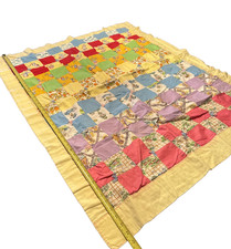 Vintage 1970s Quilt Baby Crib Sz Cotton Handmade 36x45" BLUE PINK YELLOW PURPLE