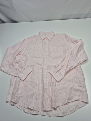 Purdey Shirt Mens XL Pink Striped Linen Button Down Long Sleeve Lightweight