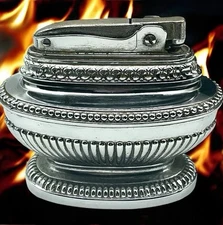 VINTAGE SILVER PLATED OMSCOLITE AUTO SUPER LIGHTER 1940s MCM TABLE STYLE JAPAN