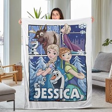 Custom Name Disney Frozen Blanket, Snow Princess Blanket, Baby Name Princess Gir
