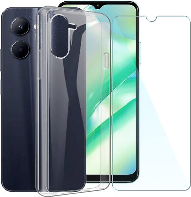  For REALME C33 CLEAR CASE COVER + TEMPERED GLASS FILM C 33 TPU