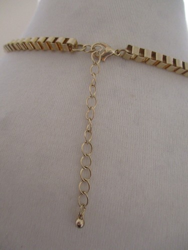 Chunky necklace, pale blue/clear faceted clear crystal shapes, gold colour chain - Picture 5 of 6