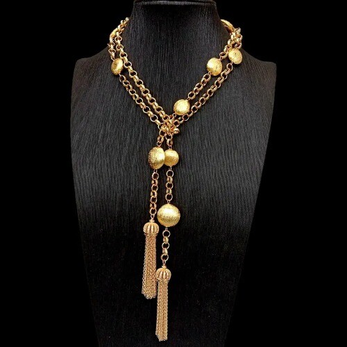 15mm-20mm Gold Color Plated Brushed Bead Chain Long Necklace Fashion Jewelry - Picture 1 of 10
