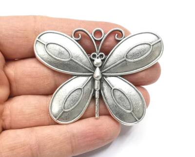 Butterfly Bezel Pendant Antique Silver Plated Pendant Blank 67x50mm G27348 