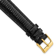 DeBeer 12mm Long Black Genuine Lizard Gold-tone Buckle Watch Band