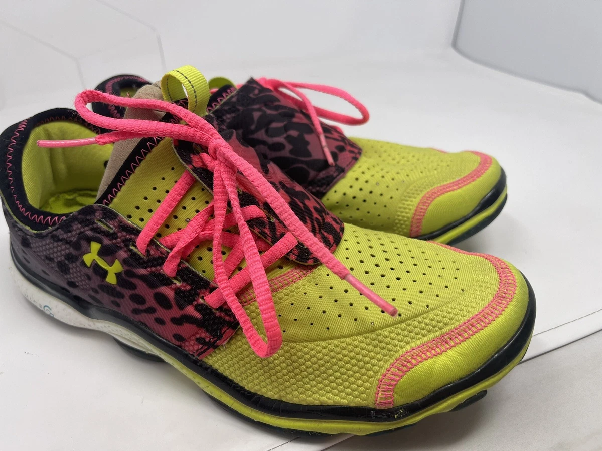 Under Armour MPZ Micro G Yellow Leopard Print Running Shoes Womens Size 8.5