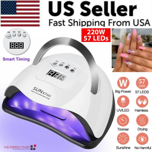 220W Secador de uñas Lámpara LED Luz UV Esmalte Gel Curadora Eléctrica Manicura - Imagen 1 de 12