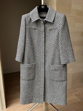 Chanel Black White Striped Logo Buttons Coat Size Fr 38 New