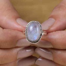 925 Sterling Silver Natural Moonstone Ring Gemstone Women Jewelry For Her C 54