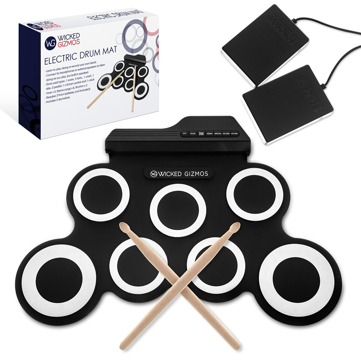 Electronic 7 Pads Digital Drum Pads USB Roll up Drum Set Silicone