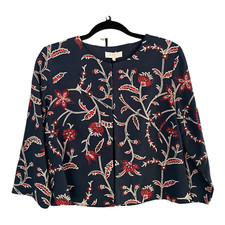East Cotton Blue Embroidered Cropped Jacket With Tag Rrp £279.00 Uk Size 12