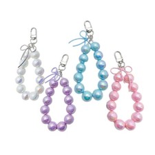 Stylish Bowknot Phone Charm Keyring Decoration Beaded Keychain Cellphone Chain