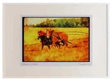 197084 Working Horses Pulling Plow A3 Picture Frame Watercolour print