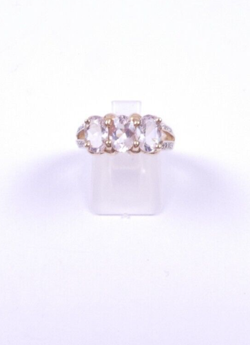 Anillo oro amarillo 9 quilates talla N morganita pálida tres piedras - Imagen 6 de 7