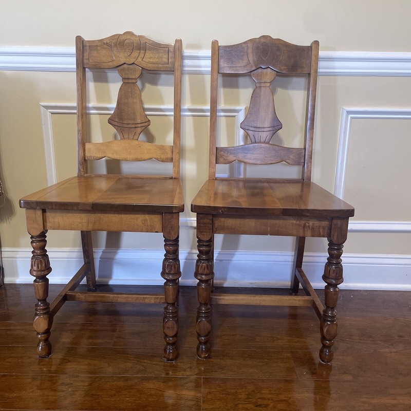 VINTAGE/ANTIQUE Wooden Chairs w/Solid Bell Lyre Shape on Back & Square Corners