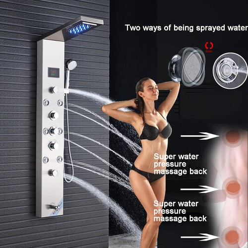 Rain&Waterfall LED Shower Panel Tower Stainless Steel Massage Body Jets System - Picture 33 of 149