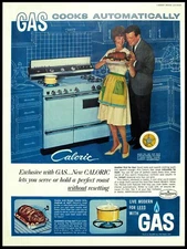 1962 CALORIC Turquoise Blue GAS Stove Woman & Man MCM Kitchen Vtg 1960s PRINT AD