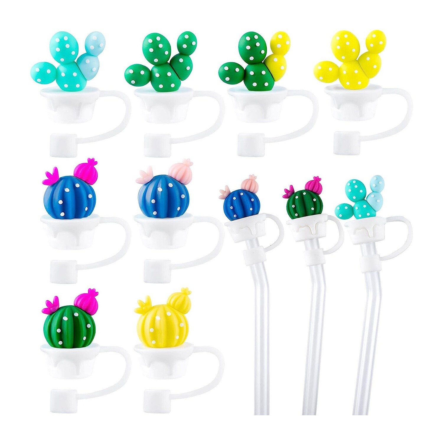 8 Pcs Silicone Straw Cover  Reusable Colored Dust-Proof Cute Plant Drinking5185