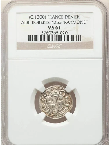 FRANCE 1200 . Albi Rob. Raymond Denier ND (c. 1200) MS61 NGC , Albi mint, TOP 2