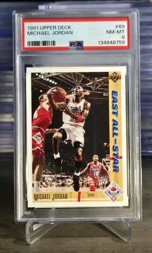 1991 Upper Deck Basketball Card - #69 Michael Jordan, PSA 8 NM/MT All Star Bulls