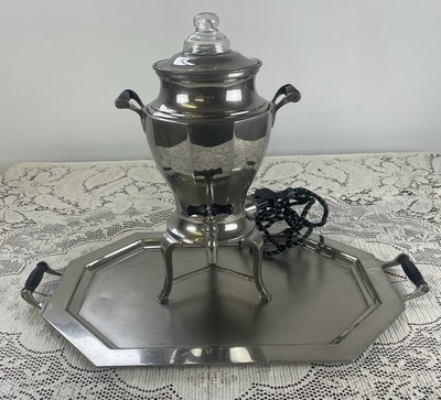 Antique Landers Frary Clark Coffee Percolator & Serving Matching Tray Rare READ