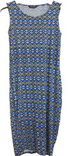 INTERNACIONALE STRETCHY JERSEY BLUE AZTEC PRINT MIDI DRESS ROUND NECK SIZE 12