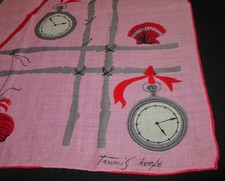 Vintage Hankie Linen Tammis Keefe Signed Watches and Shell Theme Hand Rolled