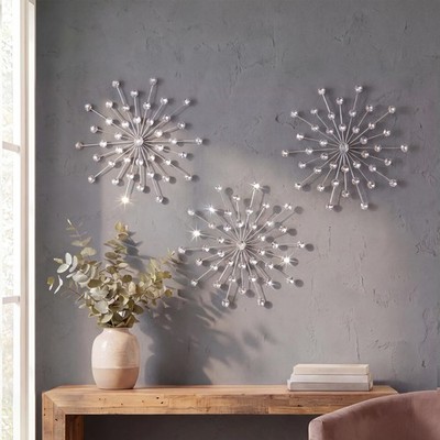 ZEXUIRU 3 Pack Silver Sunburst Wall Decor   Metal 13.5 inch, Set 