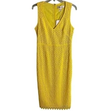 Diane Von Furstenberg Yellow Sleeveless Deep V Macrame Lace Dress NWT Size 6