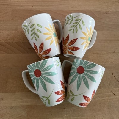 Corelle Coordinates Happy Days Daisy Floral Porcelain Coffee Cup Mug x4