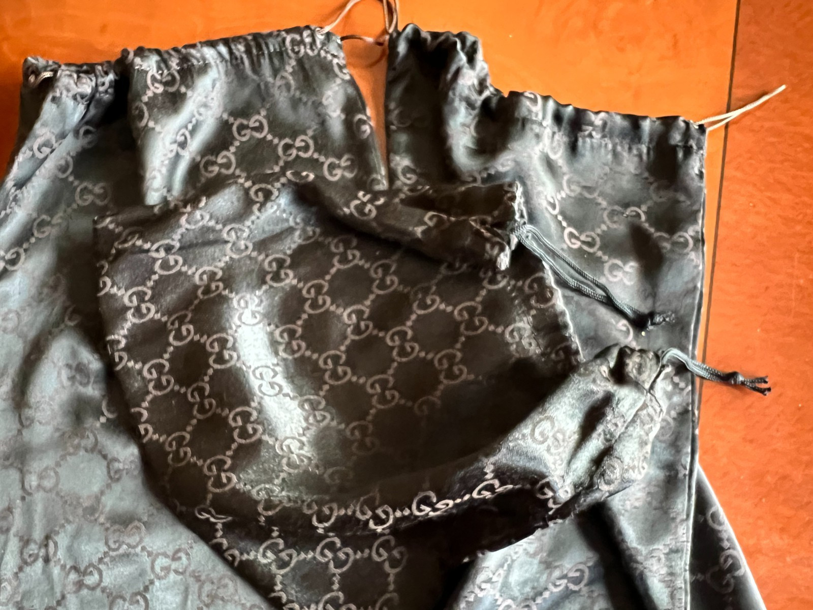 Auth GUCCI Drawstring Brown Satin MONOGRAM Purse … - image 2