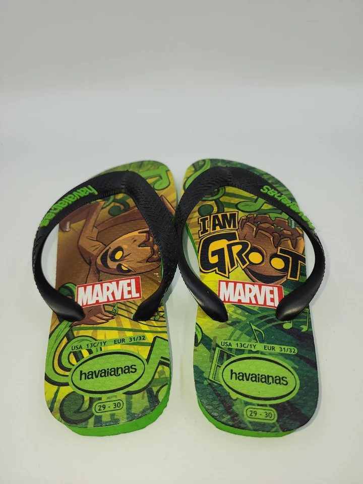 Havaianas Kids Green Black Disney Marvel Groot Print Flip Flop Sandal Sz 13C/1Y - Image 4 of 4