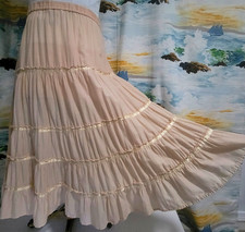White Stag Vintage Prairie Skirt Size L Cotton Tiered Light Tan Beige 31" Long