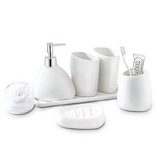 Ceramic Bathroom Accessory Set 7 Pieces Countertop Accessories Include Soap Disp