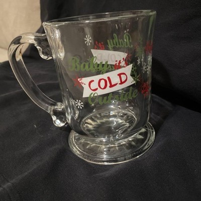 Vintage Baby It's Cold Outside Christmas Glass Mug Holiday Coffee Cup