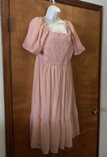 LC Lauren Conrad peach orange white gingham cottagecore chiffon dress large