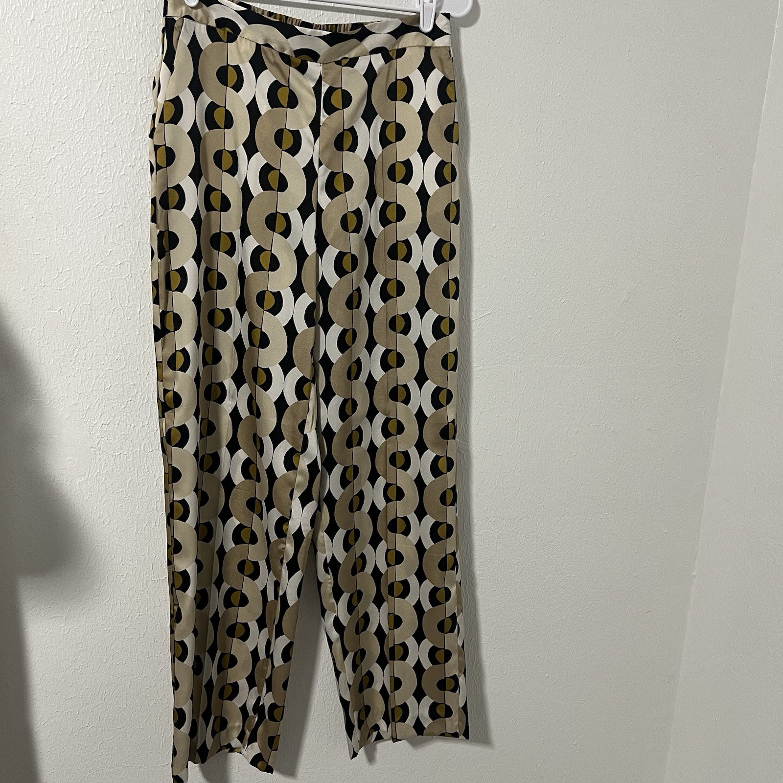 ZARA Geometric Print Medium NWT Wide Leg Satin Trouser Pants Side Zip Pockets image 2