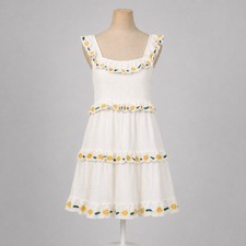 Floral Embroidered Ruffle Tiered Mini Dress Sz S White Cottagecore Peasant Boho