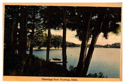 #ad #ad Postcard BOAT SCENE Hastings Michigan MI m 01 AU9324 $2.39