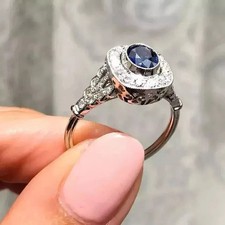 Art Deco 3.44Ct Lab Created Sapphire 14K White Gold FN Engagement Wedding Ring