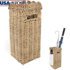 Scalloped Edge Rattan Umbrella Stand Indoor Storage Organizer Versatile Holder