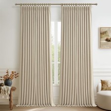 Heavy Natural Linen 100 Light Blocking Curtains  Drapes 96 Inches Long 2 Pa...